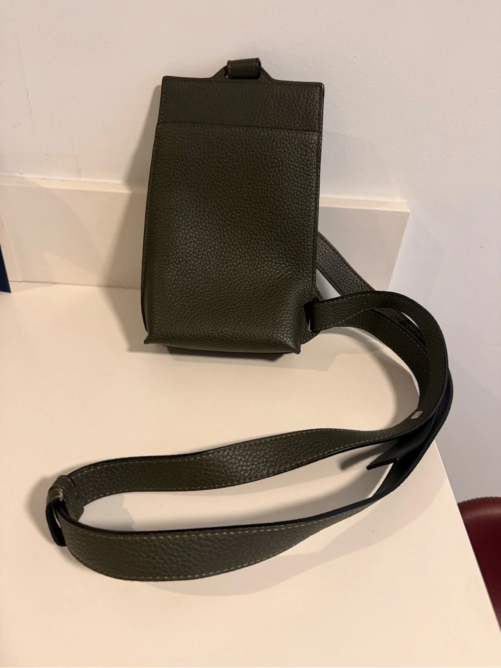 LIKE NEW! Green Loewe Soft Grained Calfskin Vertical T-Pocket Crossbody